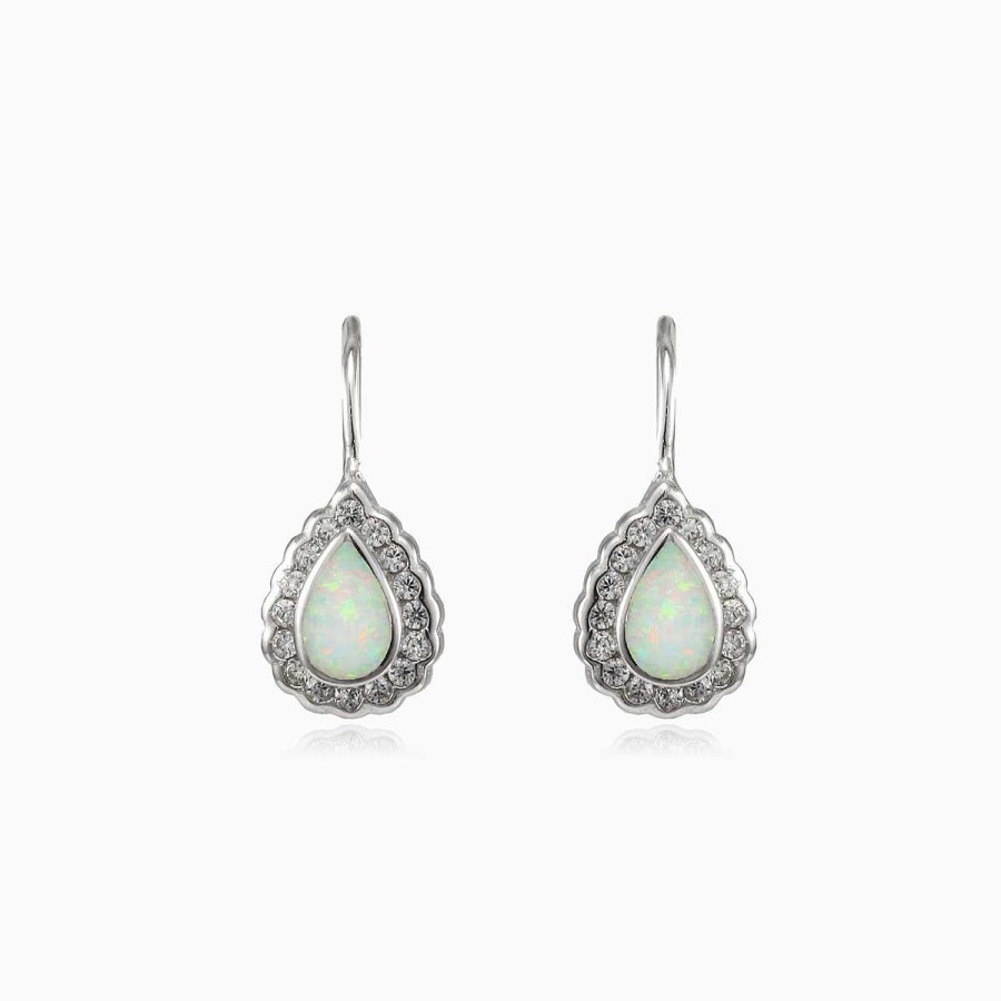 Woman Monte Cristo | Bezel White Opal Pear Lever Earrings