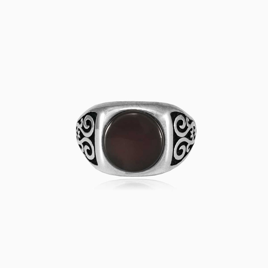 Man Monte Cristo | Round Brown Agate Ring