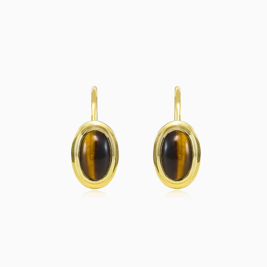 Woman Monte Cristo | Oval Tiger'S Eye Gold Earrings