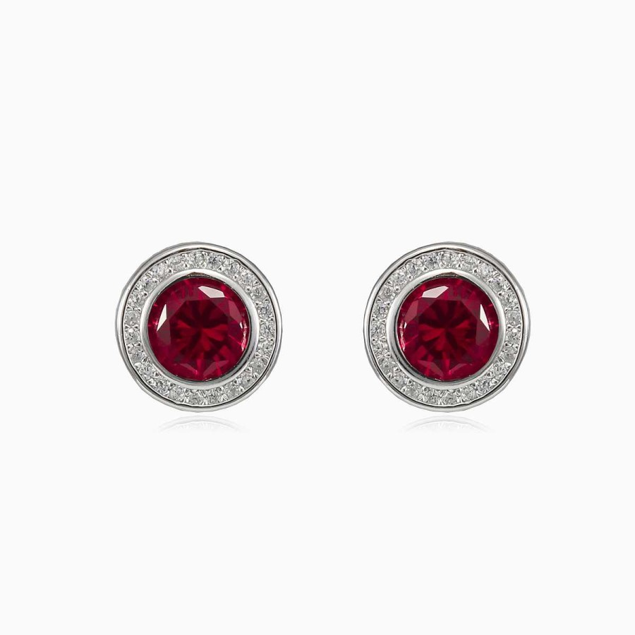 Woman Monte Cristo | Bezel Halo Red Quartz Stud Earrings