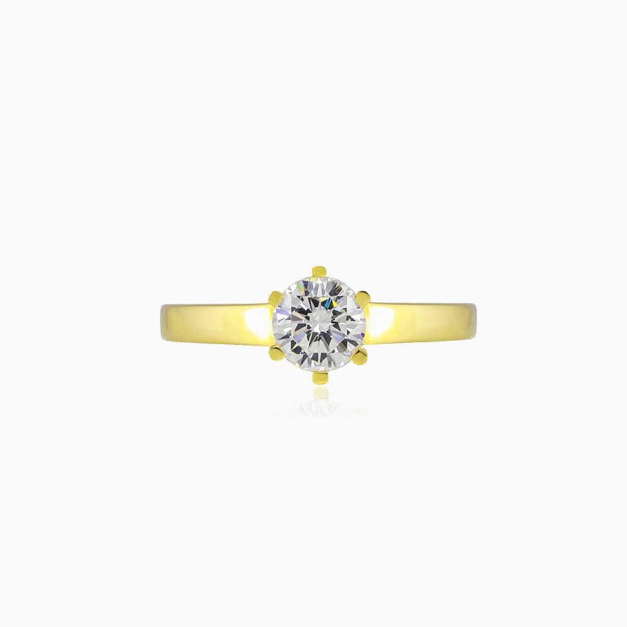 Woman Monte Cristo | High Polished Six Prong Gold Ring