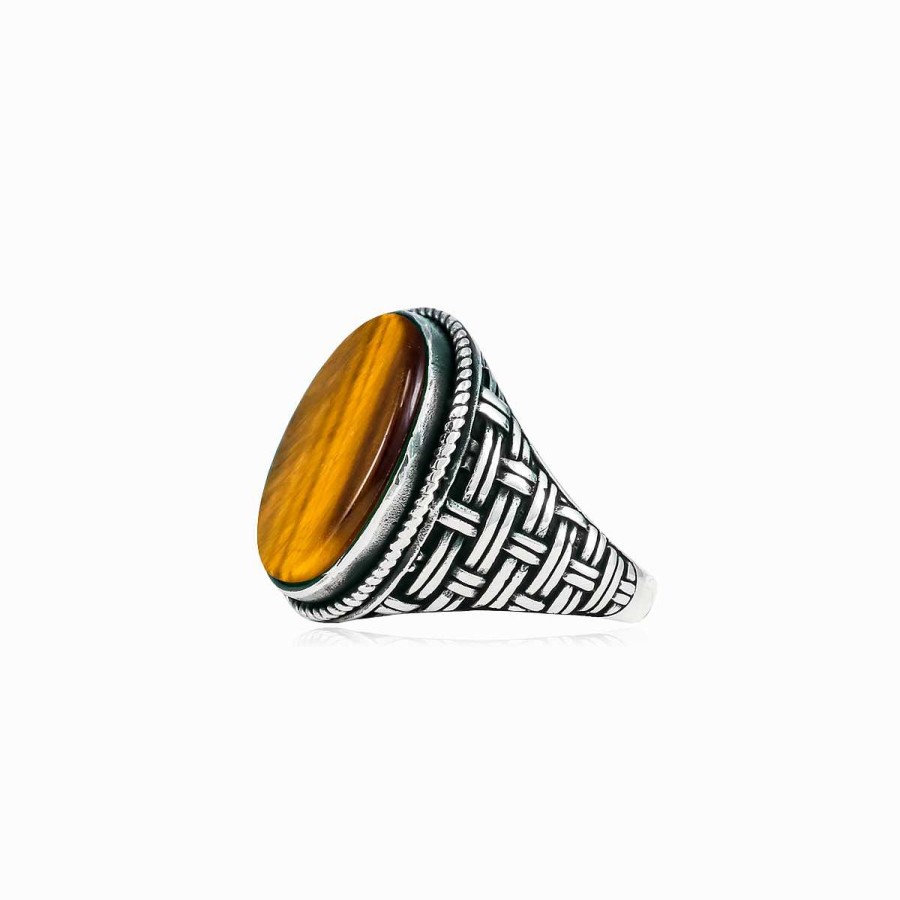 Man Monte Cristo | Threaded Oval Tiger Eye Ring