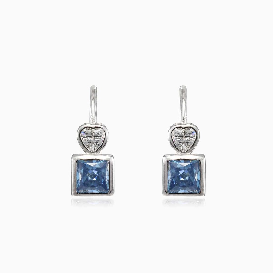 Woman Monte Cristo | Blue Square And Heart Earrings