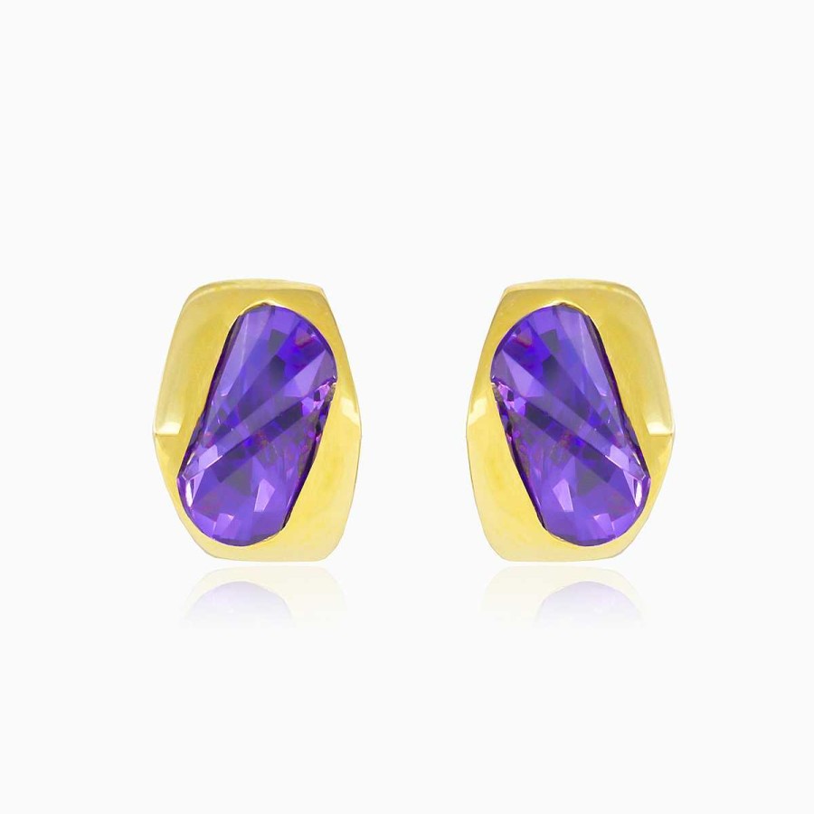 Woman Monte Cristo | Amethyst Pyramid Gold Earrings