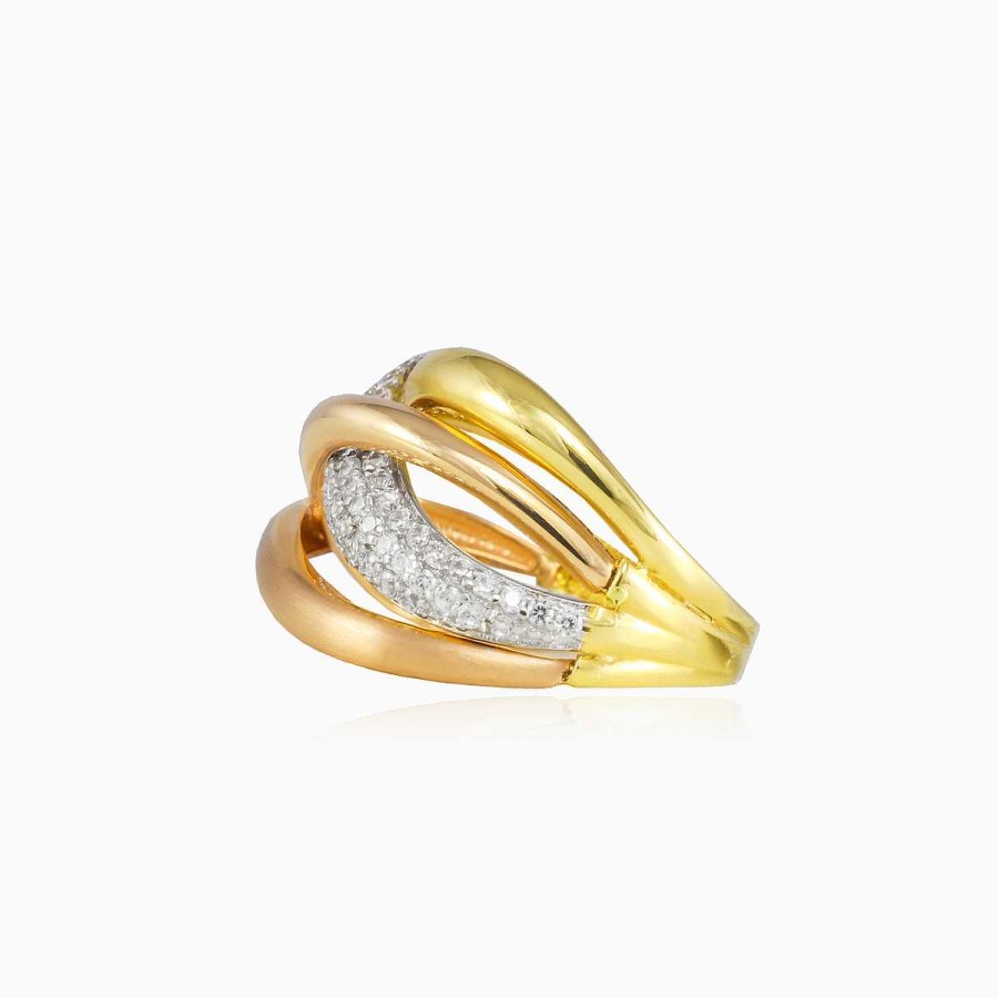 Woman Monte Cristo | Twisted Three-Color Gold Crystal Ring