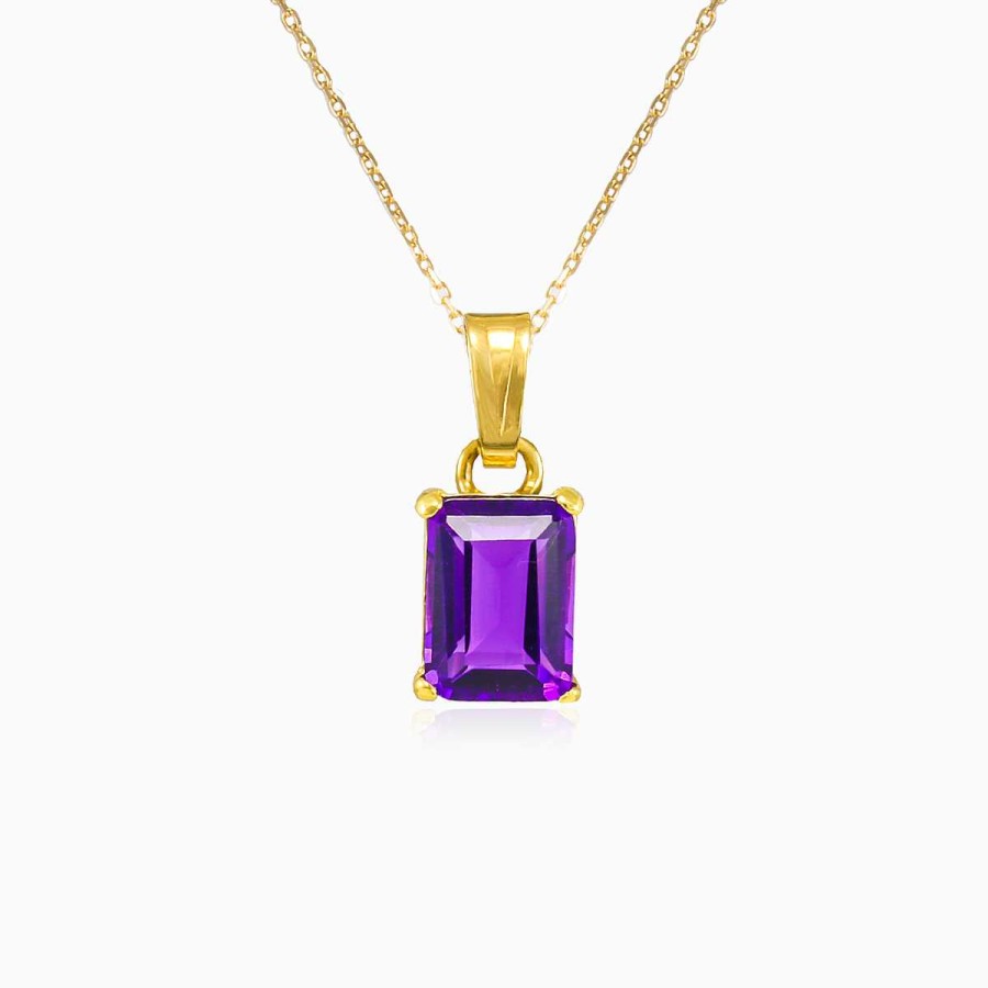 Woman Monte Cristo | Rectangle Amethyst Gold Pendant