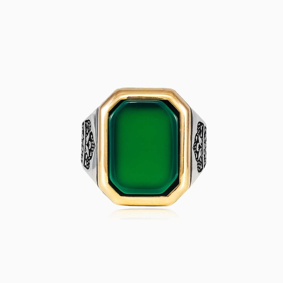 Man Monte Cristo | Rectangle Green Jade Ring