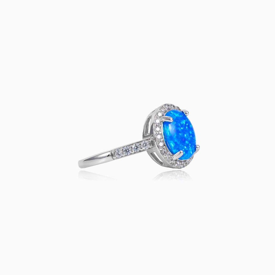 Woman Monte Cristo | Wide Oval Blue Opal Ring