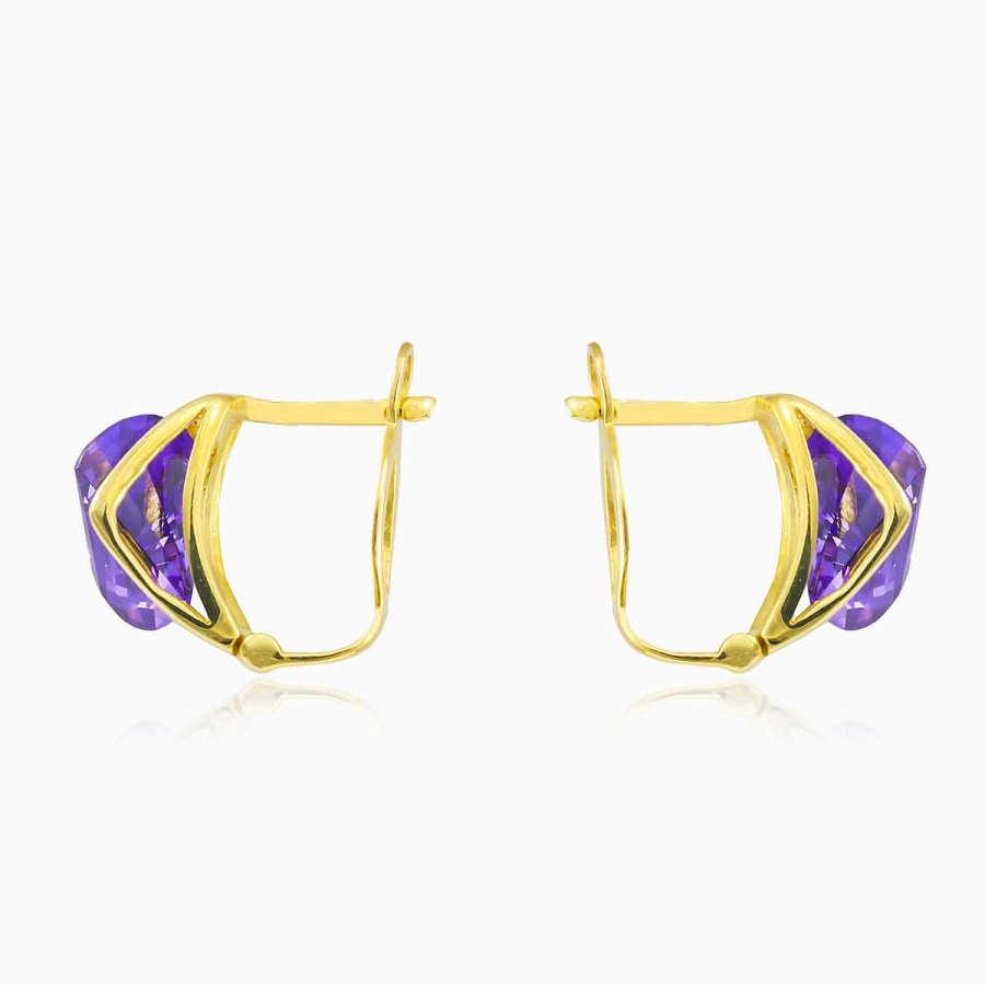 Woman Monte Cristo | Amethyst Pyramid Gold Earrings