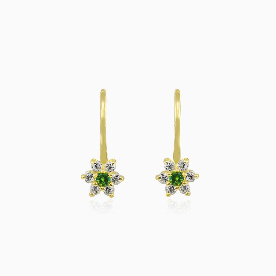 Woman Monte Cristo | Green Flower Crystal Gold Earrings