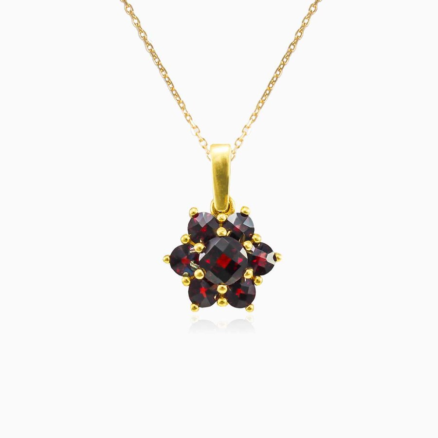 Woman Monte Cristo | Garnet Flower Gold Pendant