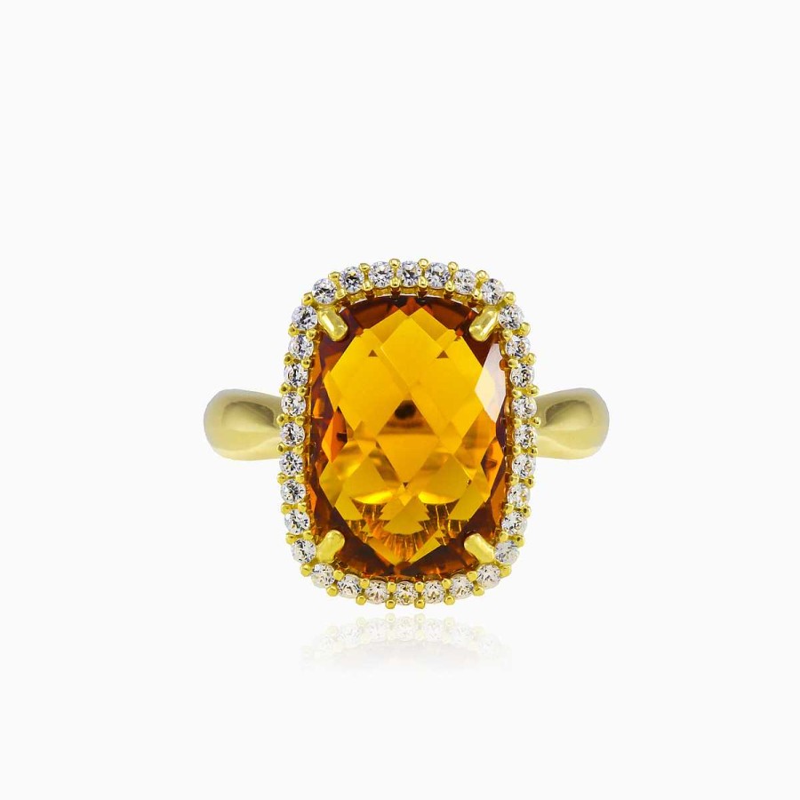 Woman Monte Cristo | Massive Cushion Citrine Gold Ring